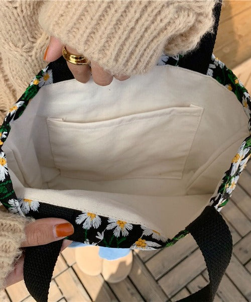 刺繍花柄ミニトートバッグ