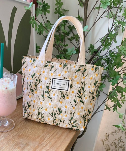 刺繍花柄ミニトートバッグ