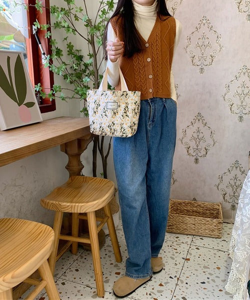 刺繍花柄ミニトートバッグ