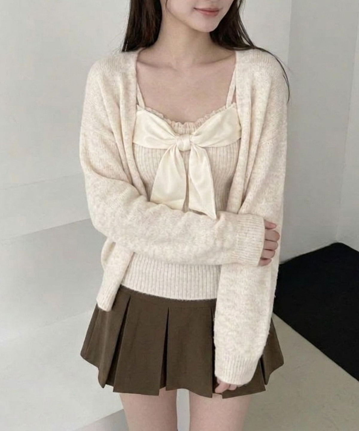 Jasmine Grandiflorum/リボンニットキャミロングカーデセット