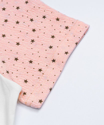 HOOK for girls　パッチ刺繍 ハートロゴ 星柄切替 ラグランTシャツ レディース Y2K ガーリー 半袖 カットソー
