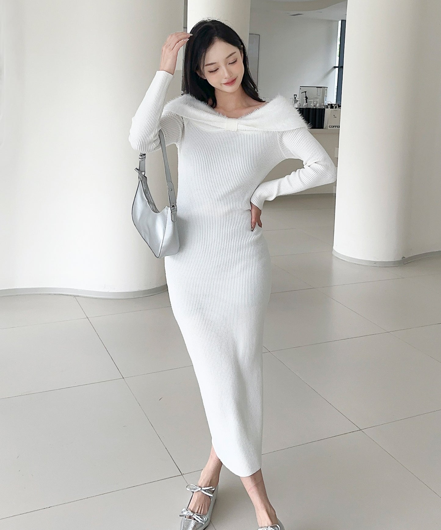 【Jasmine】ワンショルリボンニットワンピース