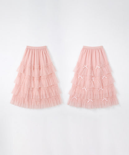 HOOK for girls リボン付きふわふわフリルロングスカート