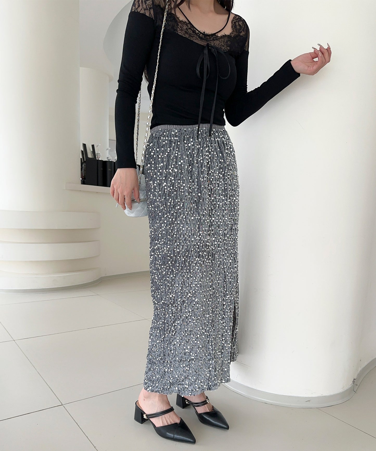 【Jasmine】スパンコールベロアロングスカート