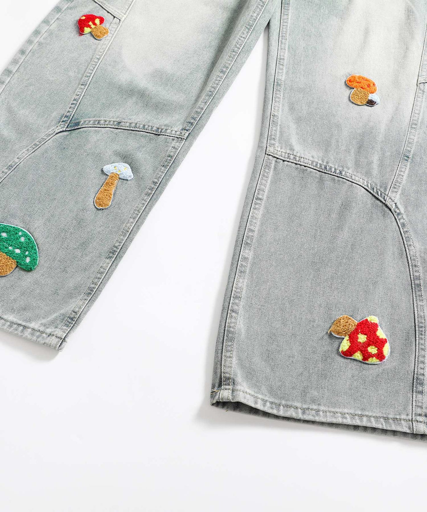 HOOK マッシュルーム刺繍 バレルレッグデニム　チェックベルト付き