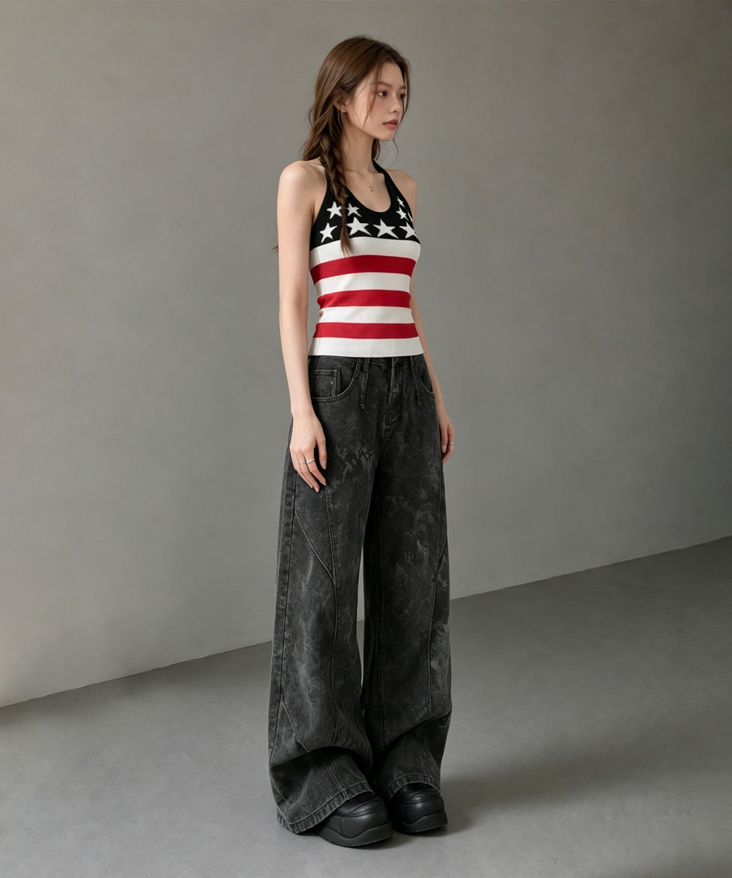 HOOK for girls スター＆ストライプ × ホルターネック フィットタンク (SS)