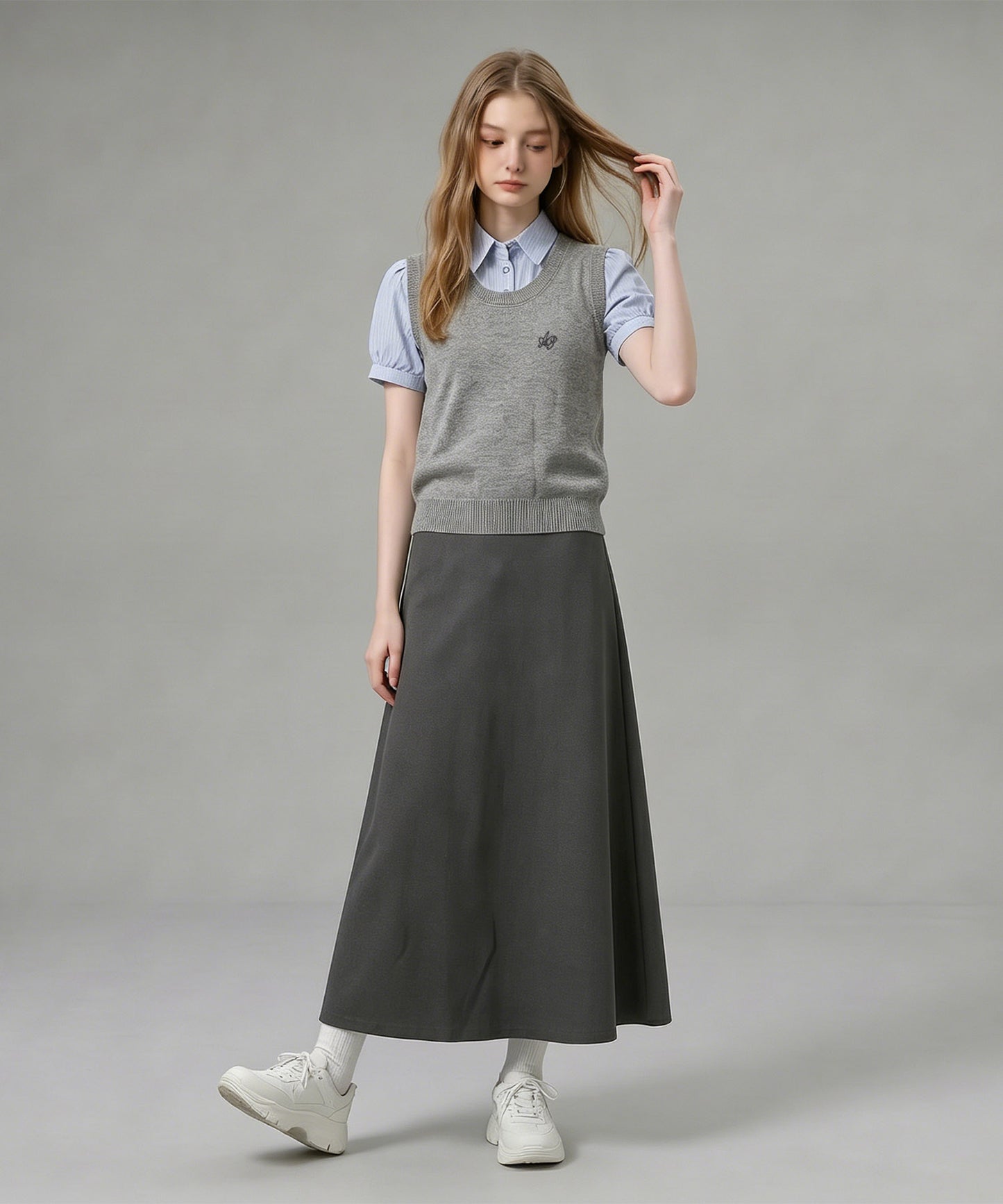 HOOK for girls ニットベスト×半袖シャツ レイヤードライクトップス