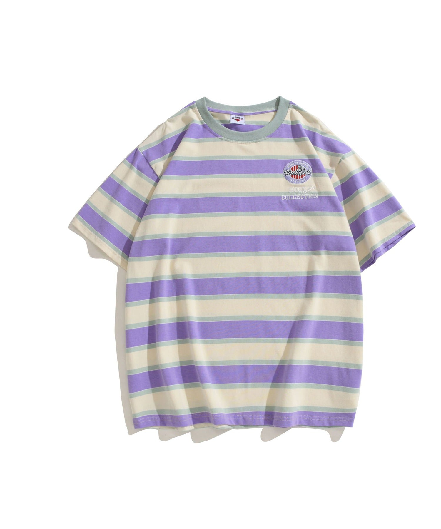 [HOOK -original-] Color scheme border short sleeve TEE with embroidered patch