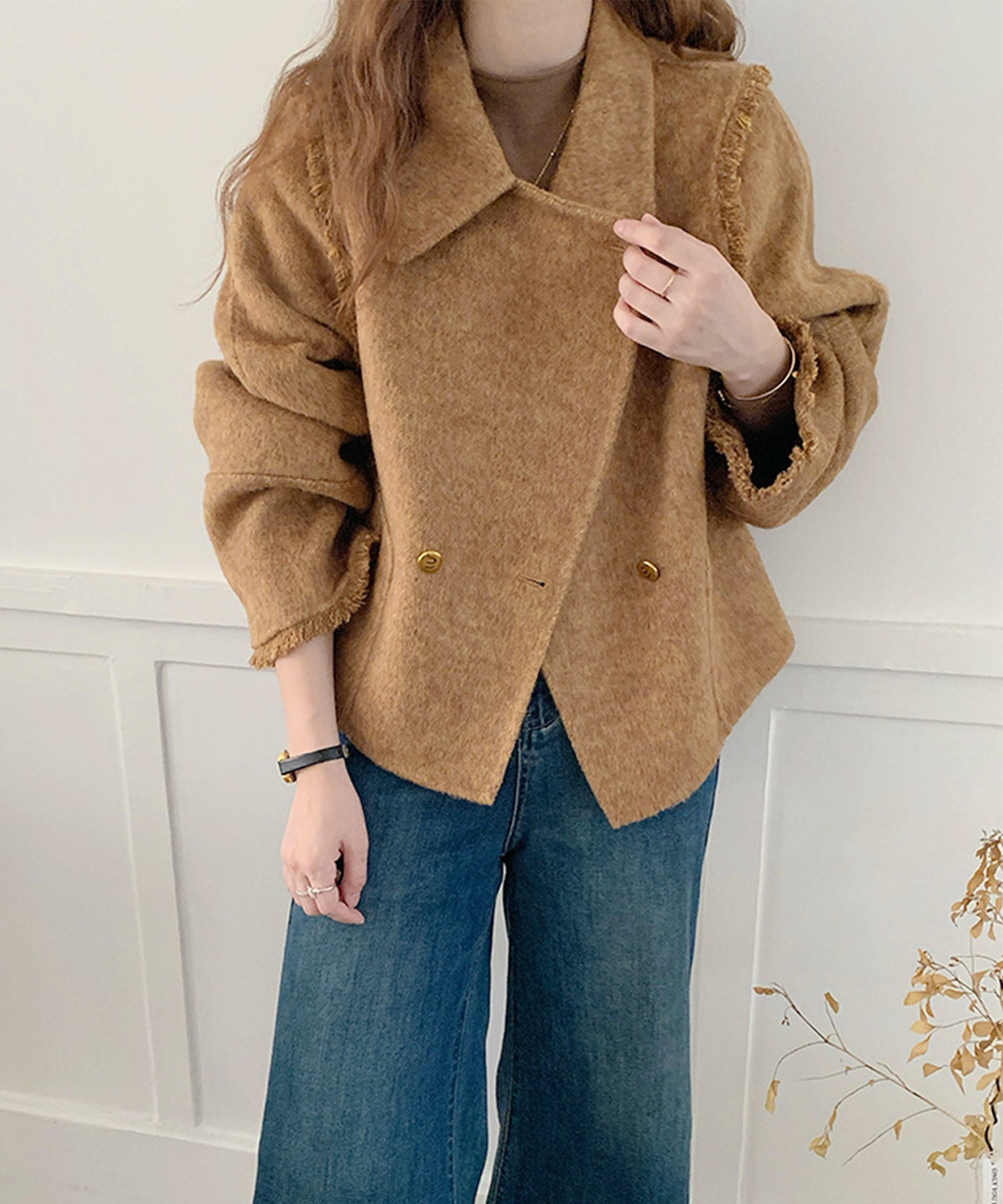 【Jasmine】フリンジリバーウールコート ショート丈