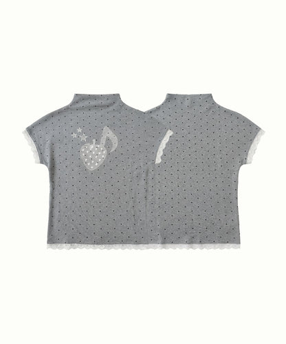 HOOK for girls　総ドット柄 タートルネック 半袖スリムトップス (SS)