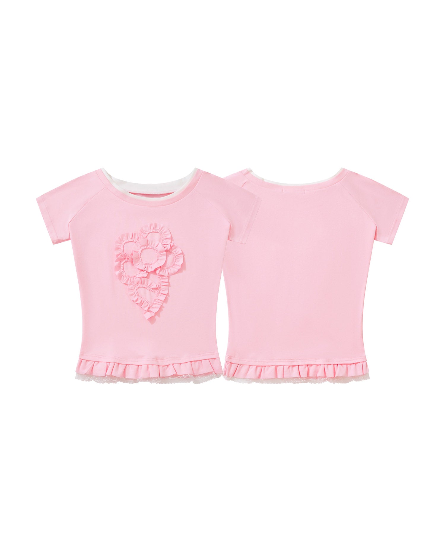HOOK for girls　立体フリル裾レース半袖トップス (SS)