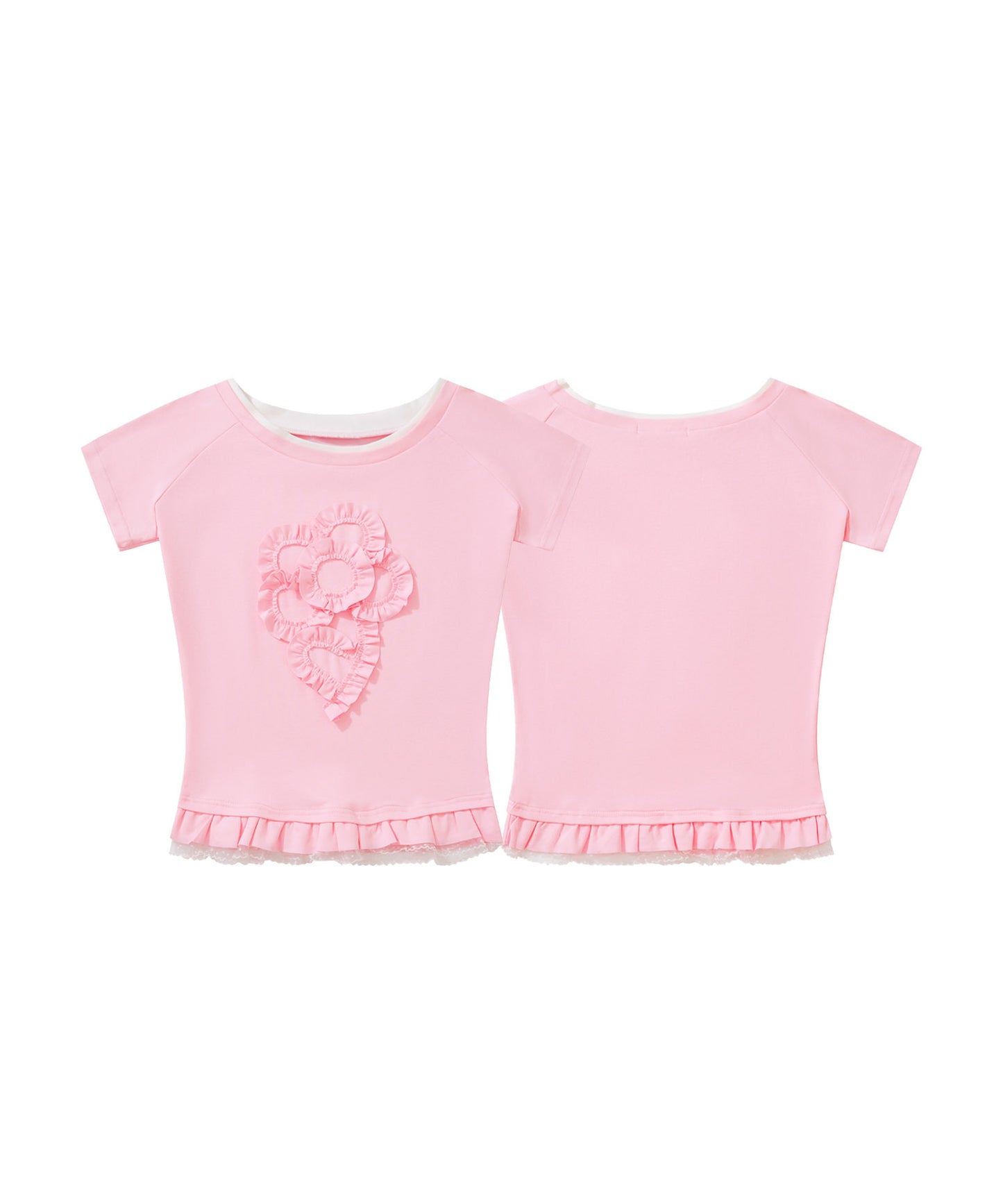 HOOK for girls　立体フリル裾レース半袖トップス (SS)