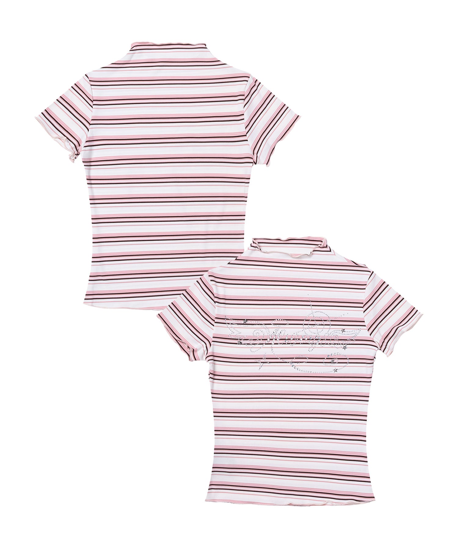 HOOK for girls　ランダムボーダー柄メロウフリル半袖Tシャツ
