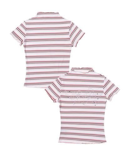 HOOK for girls　ランダムボーダー柄メロウフリル半袖Tシャツ