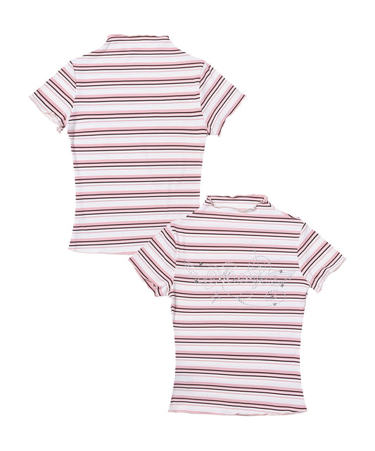 HOOK for girls　ランダムボーダー柄メロウフリル半袖Tシャツ