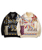 [HOOK -original-] Vintage clothing style retro patchwork pattern polo collar knit