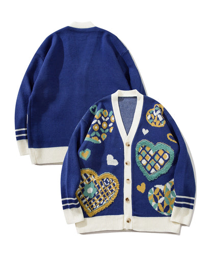 [HOOK -original-] Retro-style Sagara embroidery heart pattern V-neck cardigan