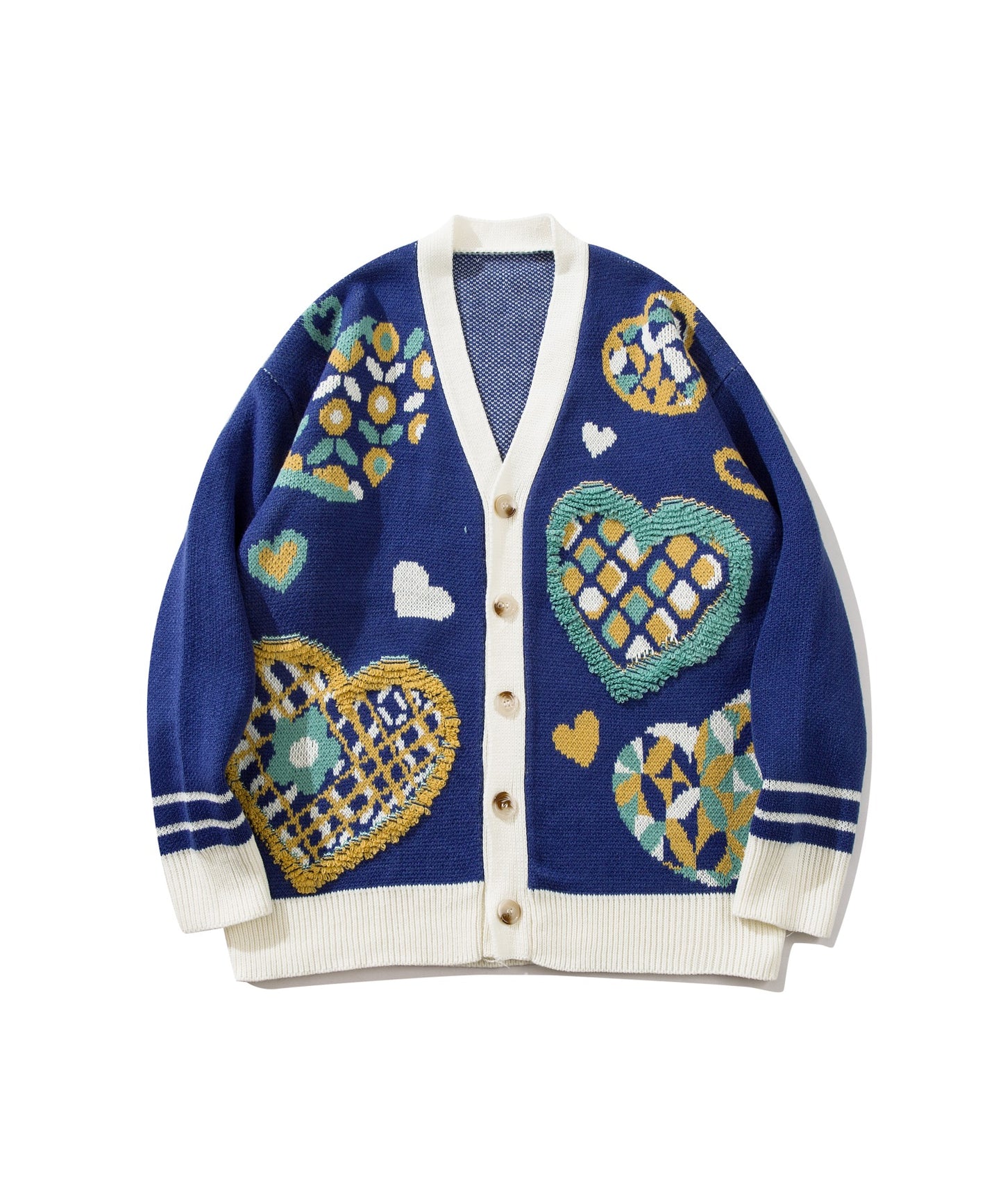 [HOOK -original-] Retro-style Sagara embroidery heart pattern V-neck cardigan