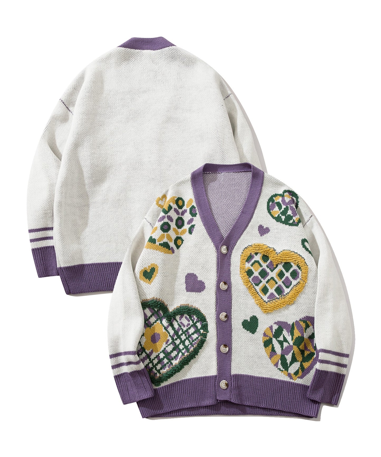 [HOOK -original-] Retro-style Sagara embroidery heart pattern V-neck cardigan