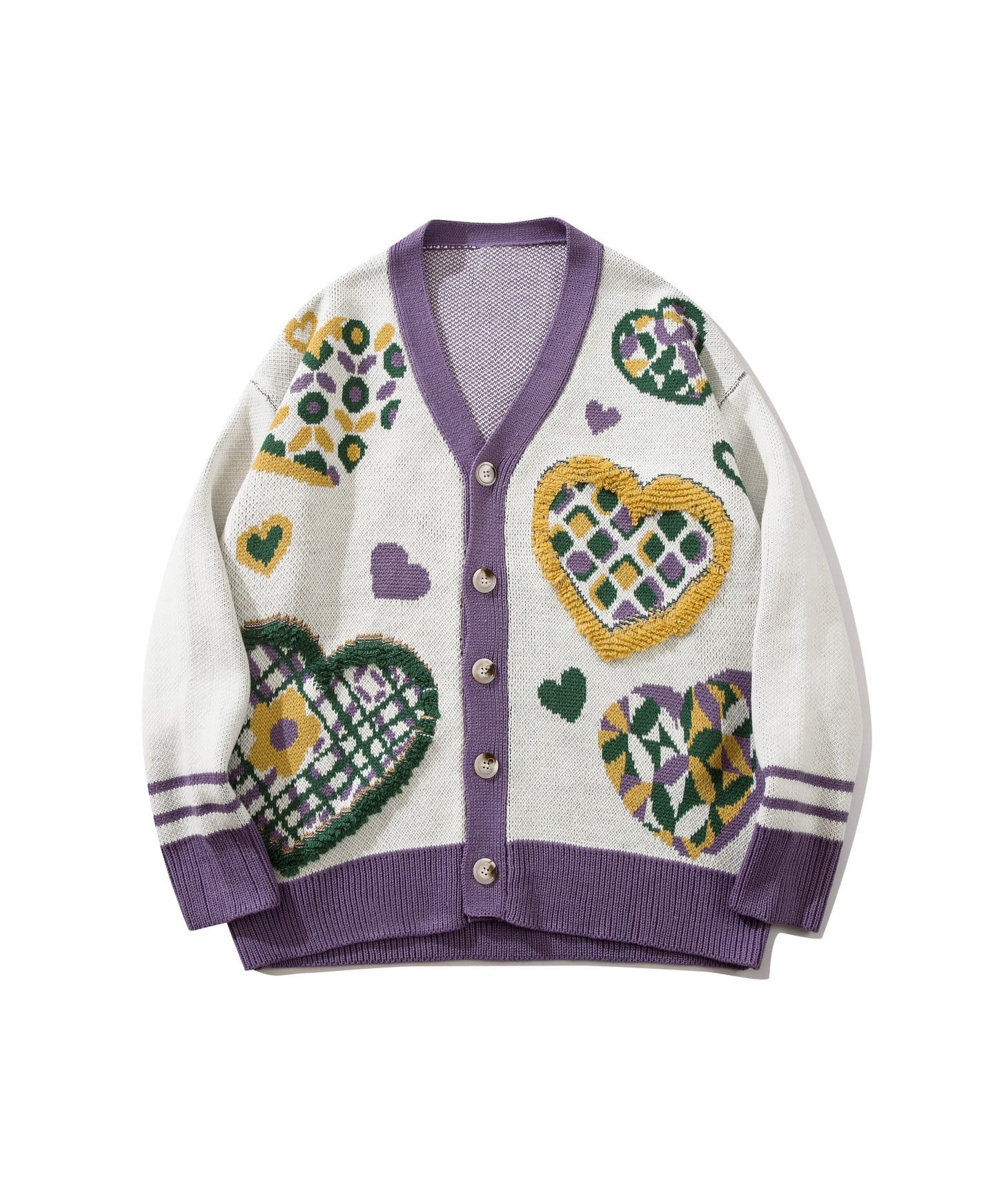 [HOOK -original-] Retro-style Sagara embroidery heart pattern V-neck cardigan