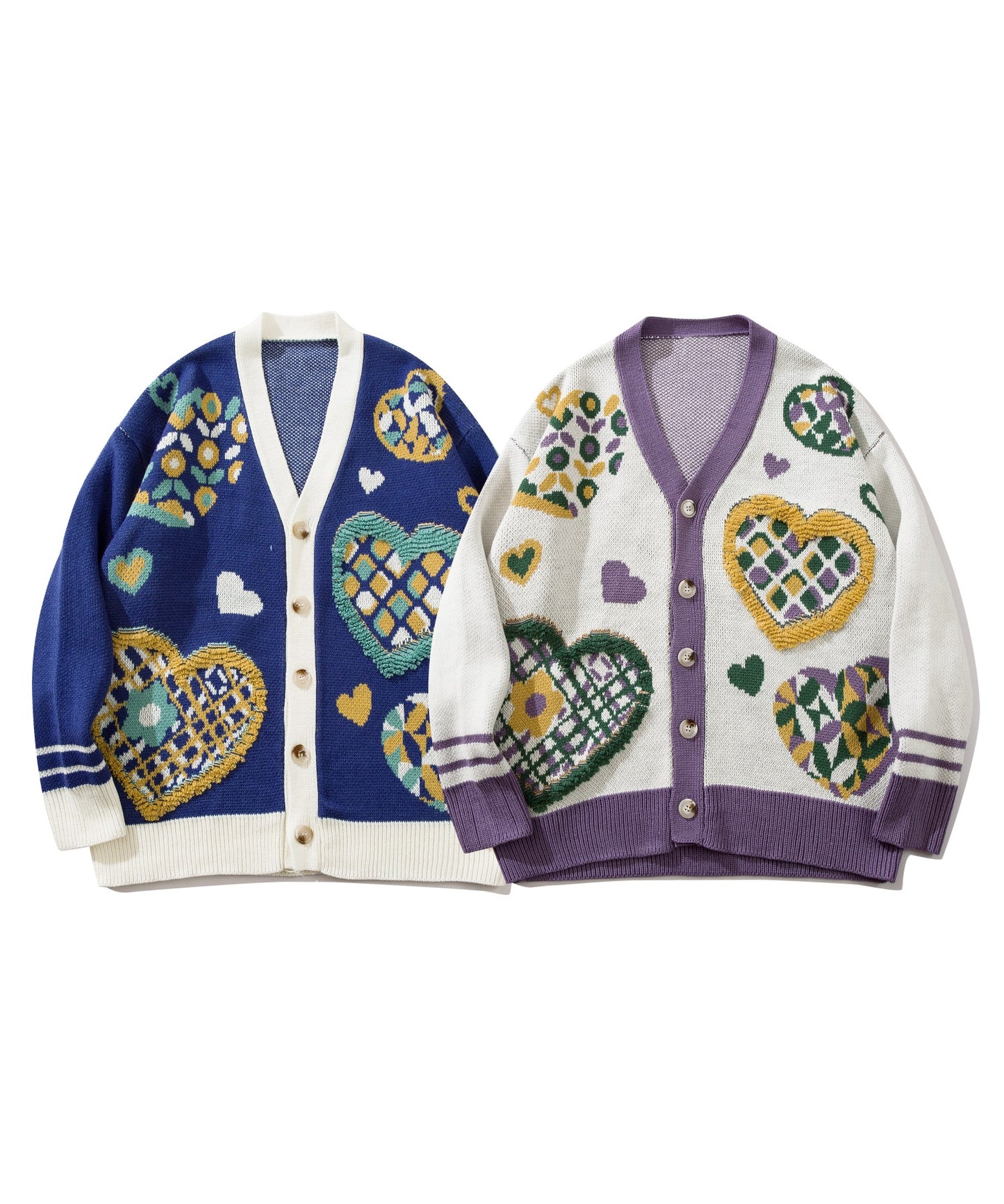 [HOOK -original-] Retro-style Sagara embroidery heart pattern V-neck cardigan