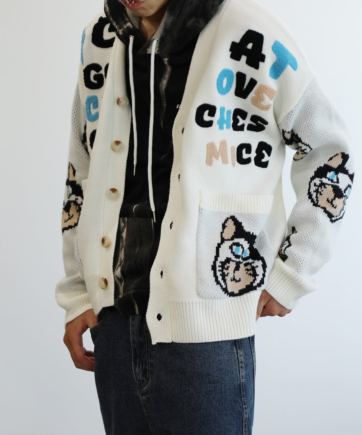 [HOOK -original-] Super cute Sagara embroidery cat pattern V-neck cardigan