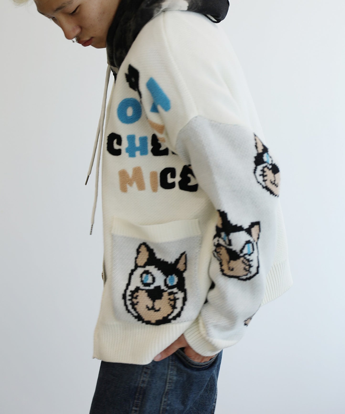 [HOOK -original-] Super cute Sagara embroidery cat pattern V-neck cardigan