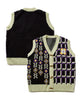 [HOOK -original-] Retro flower/check pattern asymmetric open-front knit vest