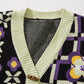 [HOOK -original-] Retro flower/check pattern asymmetric open-front knit vest