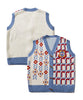 [HOOK -original-] Retro flower/check pattern asymmetric open-front knit vest