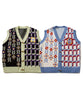 [HOOK -original-] Retro flower/check pattern asymmetric open-front knit vest