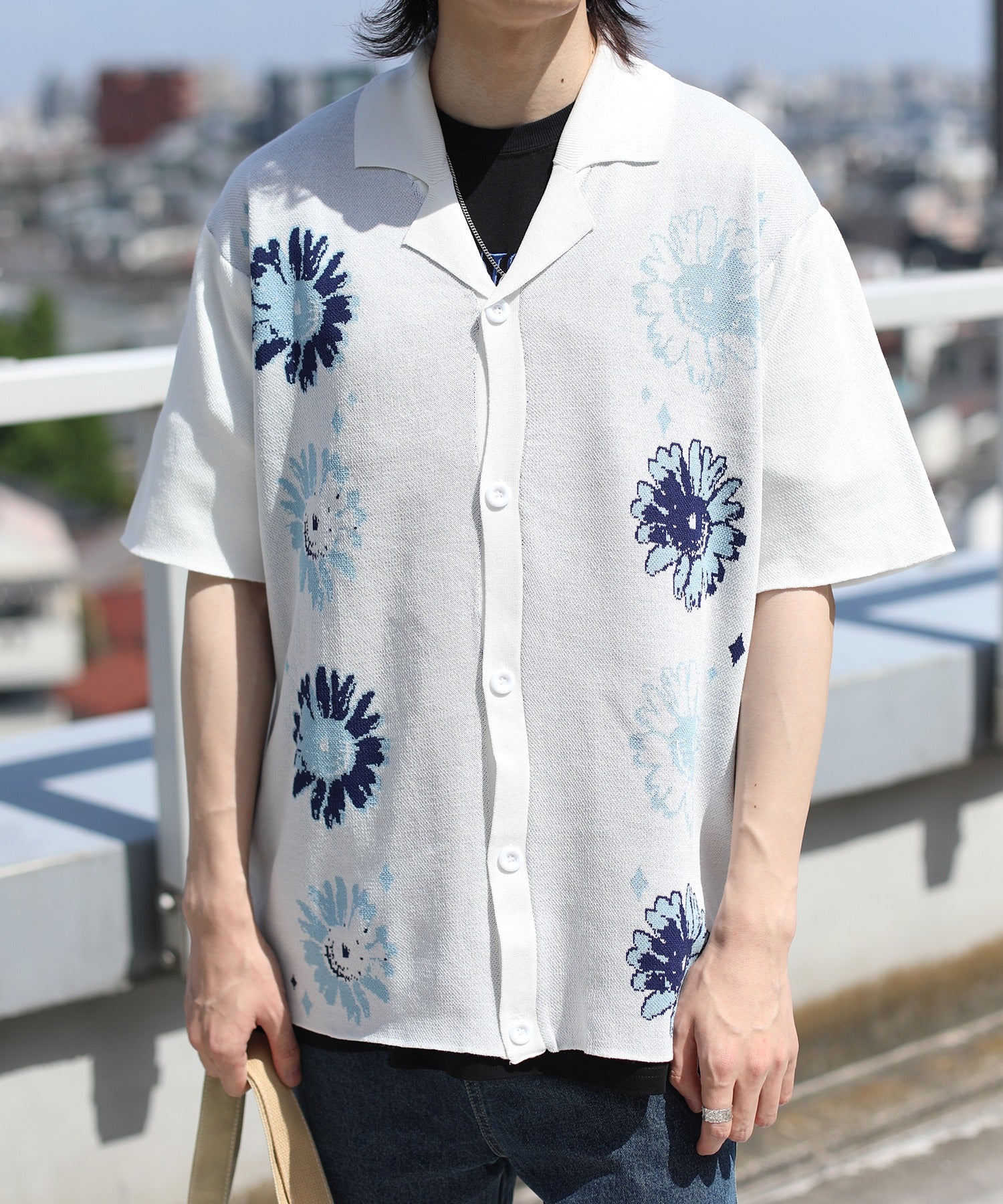 [HOOK -original-] Pop Margaret pattern aloha shirt cool summer knit