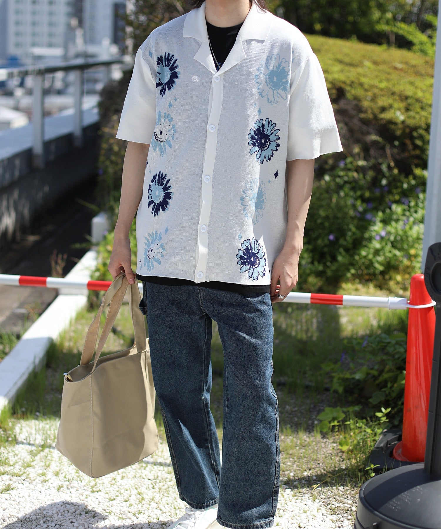 [HOOK -original-] Pop Margaret pattern aloha shirt cool summer knit