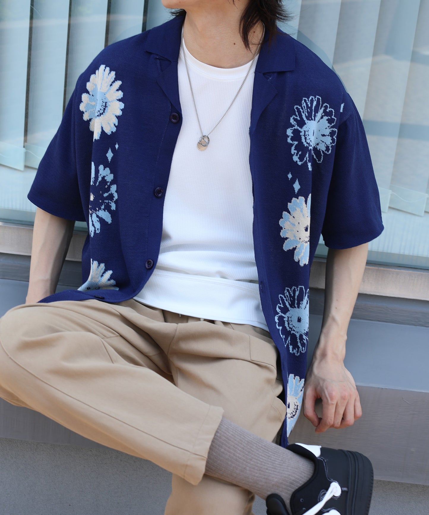 [HOOK -original-] Pop Margaret pattern aloha shirt cool summer knit