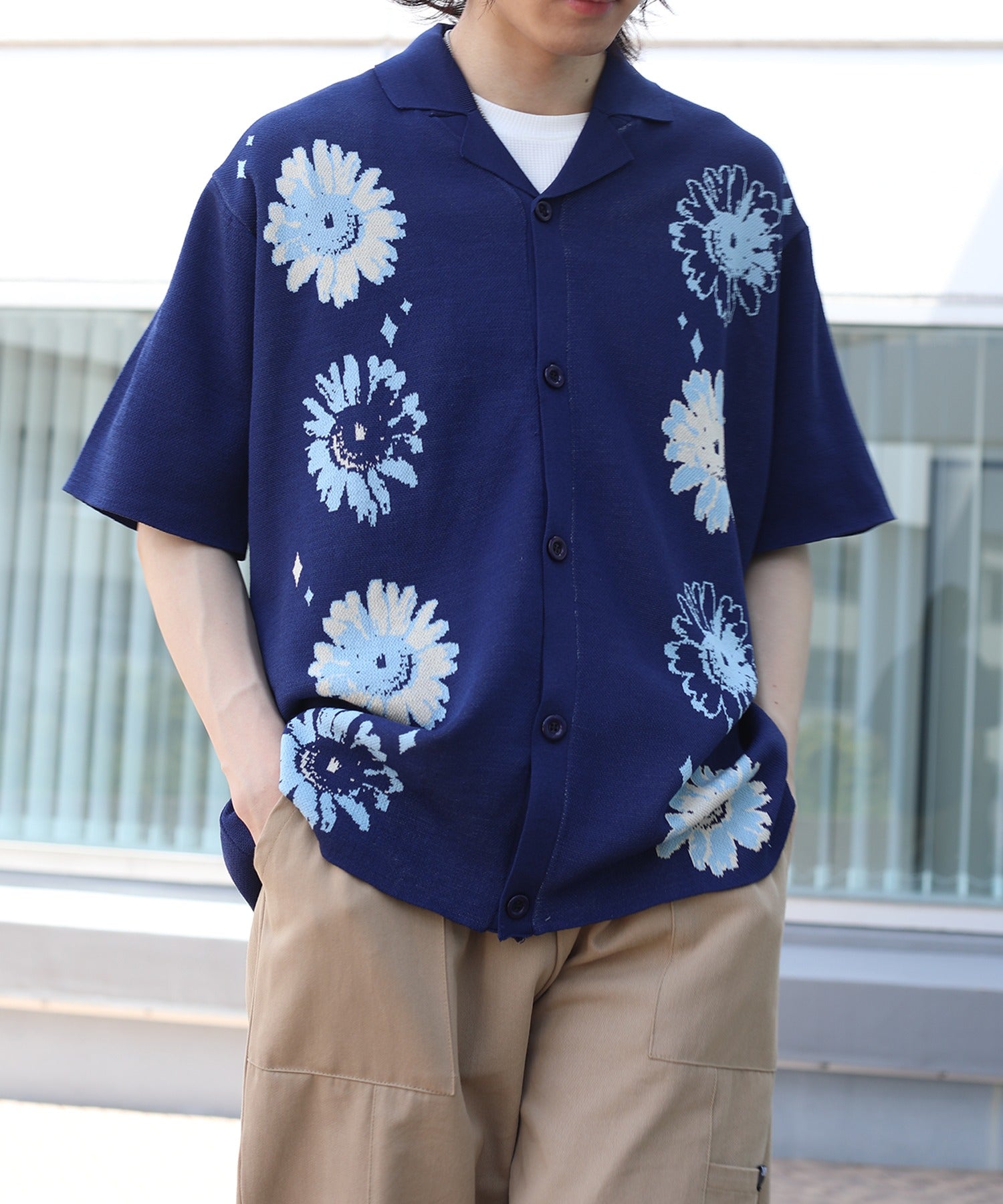 [HOOK -original-] Pop Margaret pattern aloha shirt cool summer knit