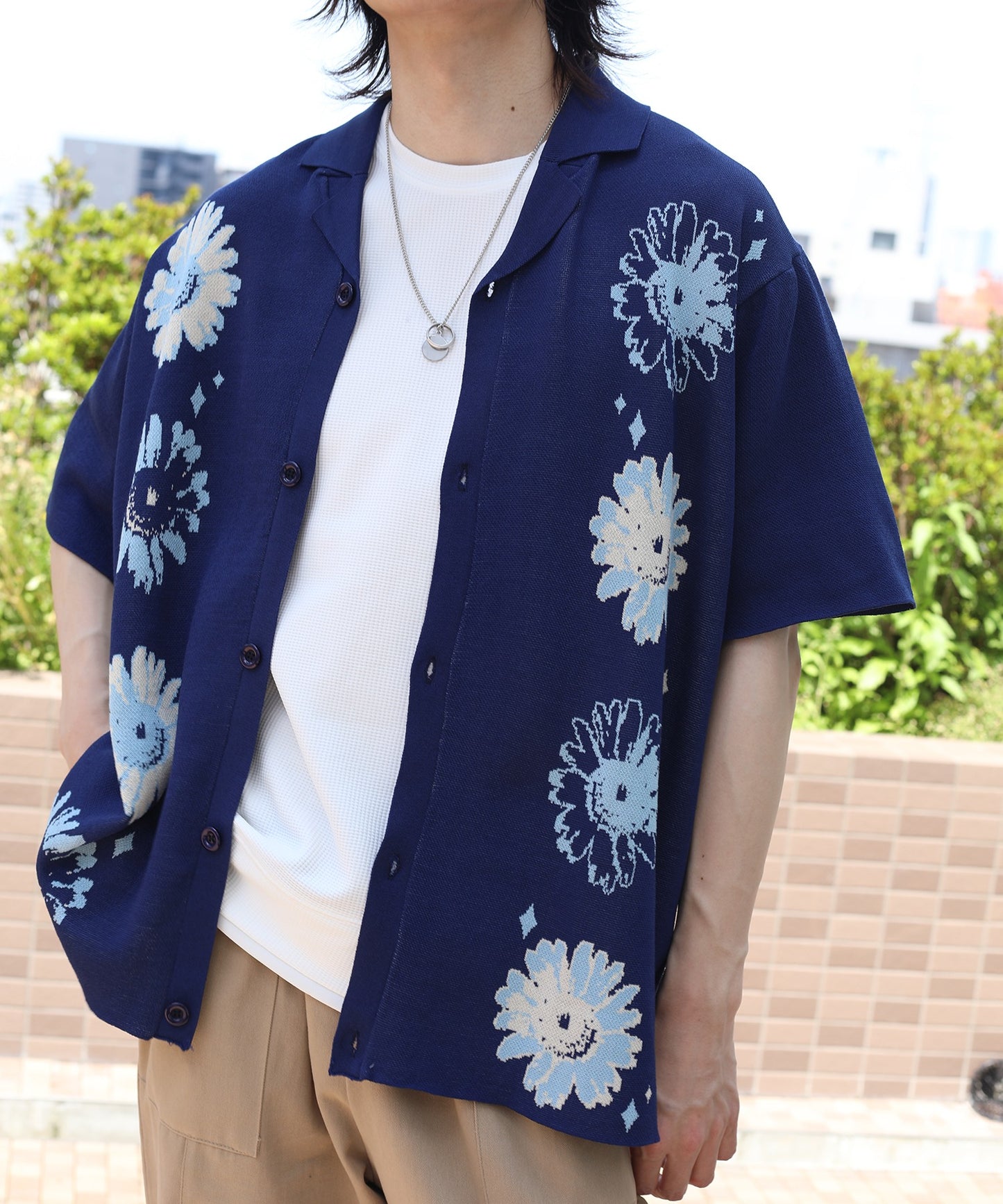 [HOOK -original-] Pop Margaret pattern aloha shirt cool summer knit