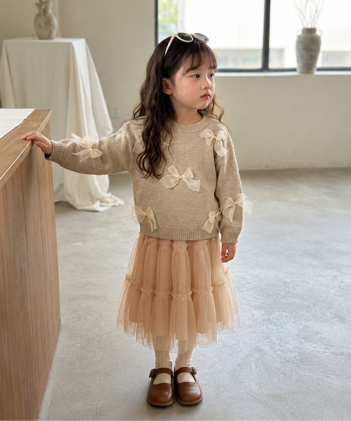 【aimoha KIDS】バレエコア リボンニットプルオーバー