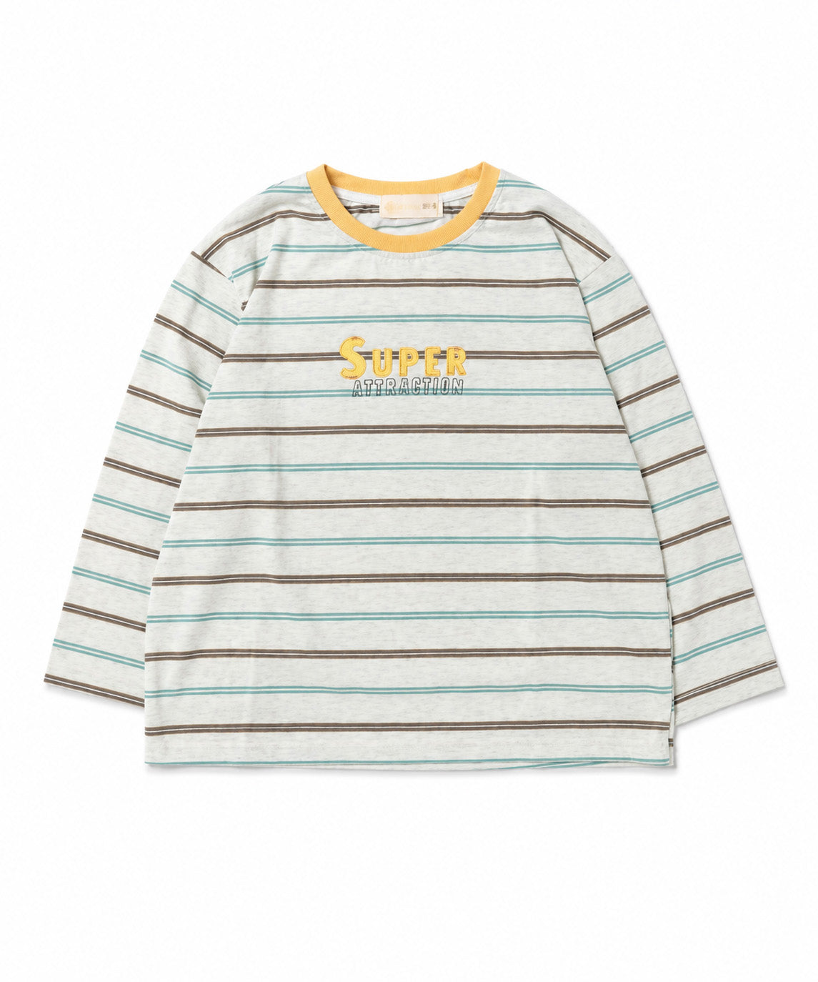 【aimoha KIDS】【ユニセックス】配色ボーダー長袖ロゴTシャツ