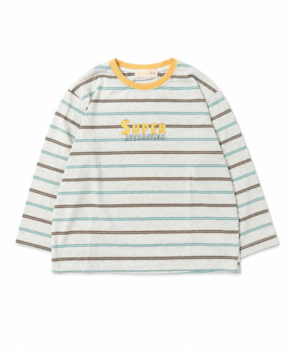 【aimoha KIDS】【ユニセックス】配色ボーダー長袖ロゴTシャツ