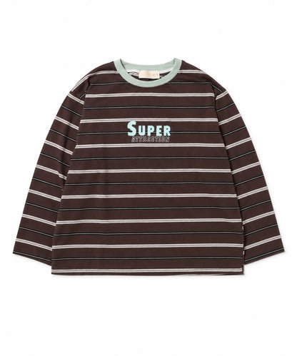 【aimoha KIDS】【ユニセックス】配色ボーダー長袖ロゴTシャツ