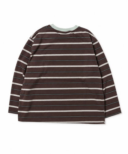 【aimoha KIDS】【ユニセックス】配色ボーダー長袖ロゴTシャツ