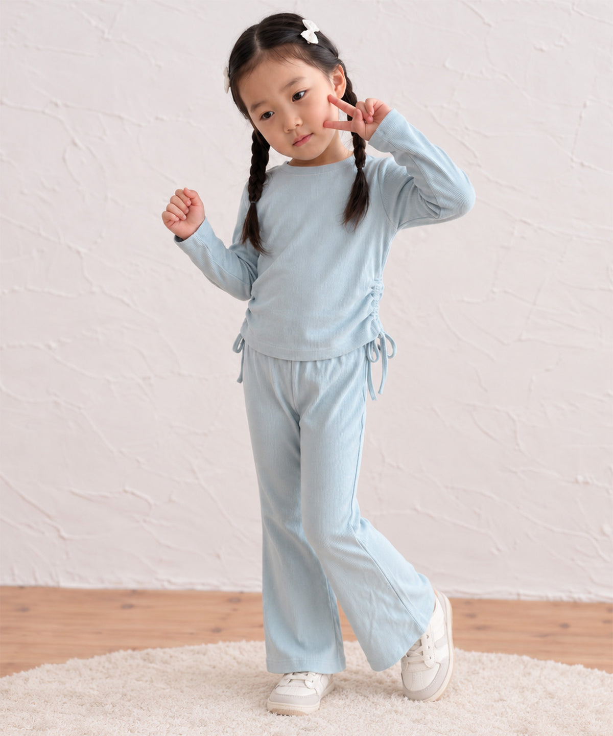 【aimoha KIDS】サイドドロストトップス＆フレアパンツセットアップ
