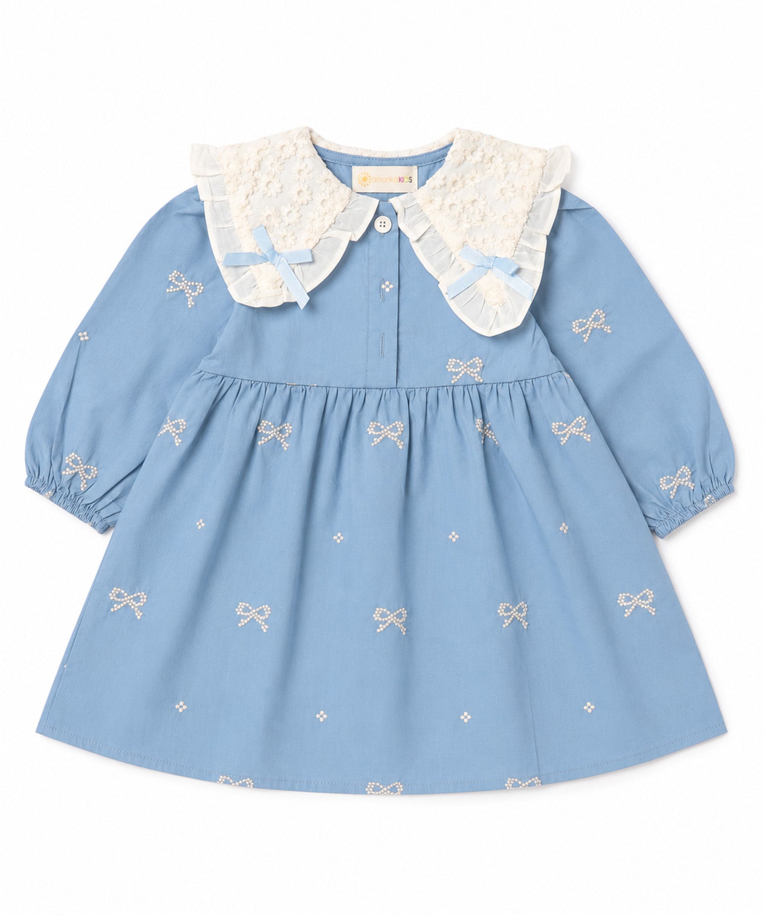 【aimoha KIDS】【90-130cm】レース襟リボン刺繍ワンピース