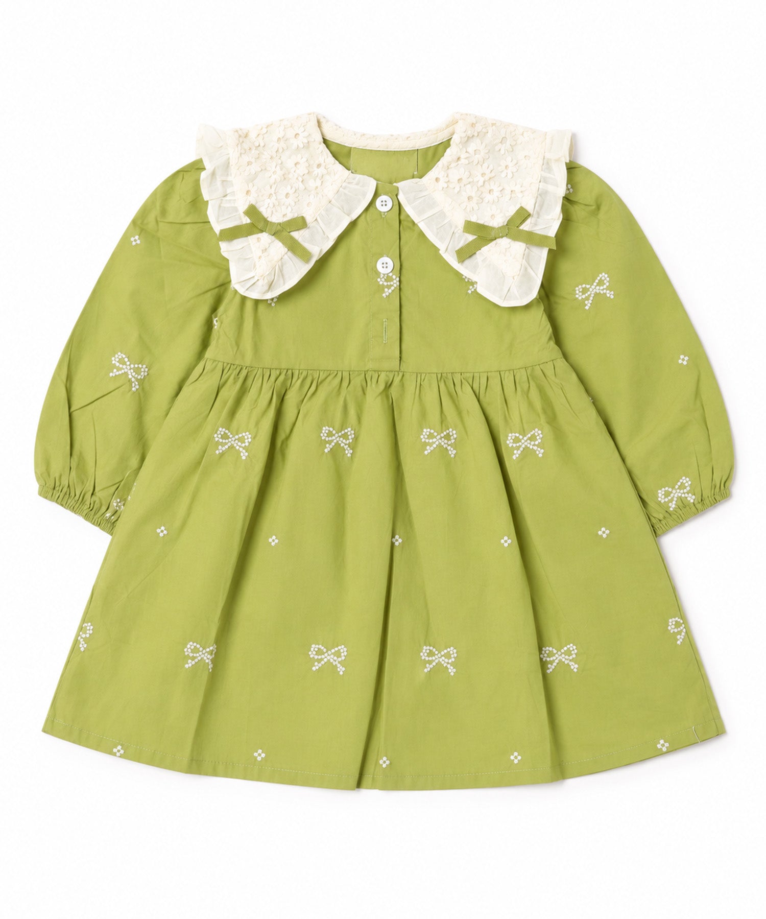 【aimoha KIDS】【90-130cm】レース襟リボン刺繍ワンピース