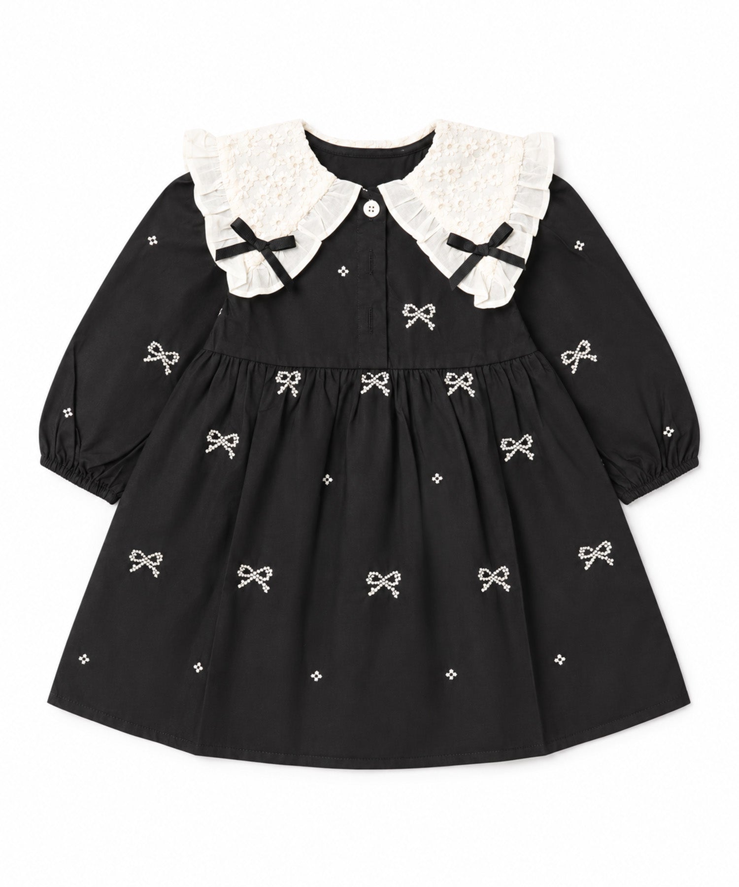【aimoha KIDS】【90-130cm】レース襟リボン刺繍ワンピース