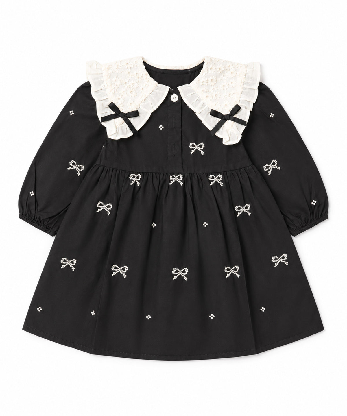 【aimoha KIDS】【90-130cm】レース襟リボン刺繍ワンピース