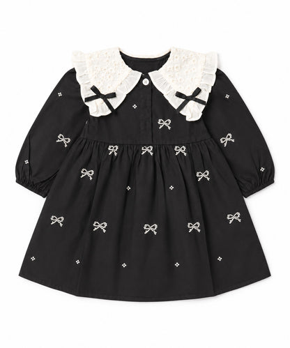 【aimoha KIDS】【90-130cm】レース襟リボン刺繍ワンピース