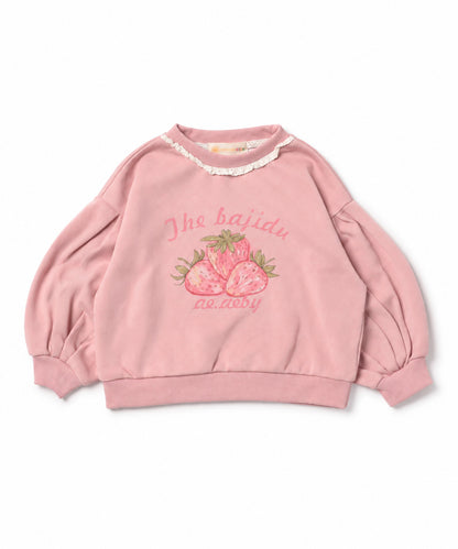 【aimoha KIDS】【90-130cm】いちごプリントパフスリーブ長袖Tシャツ