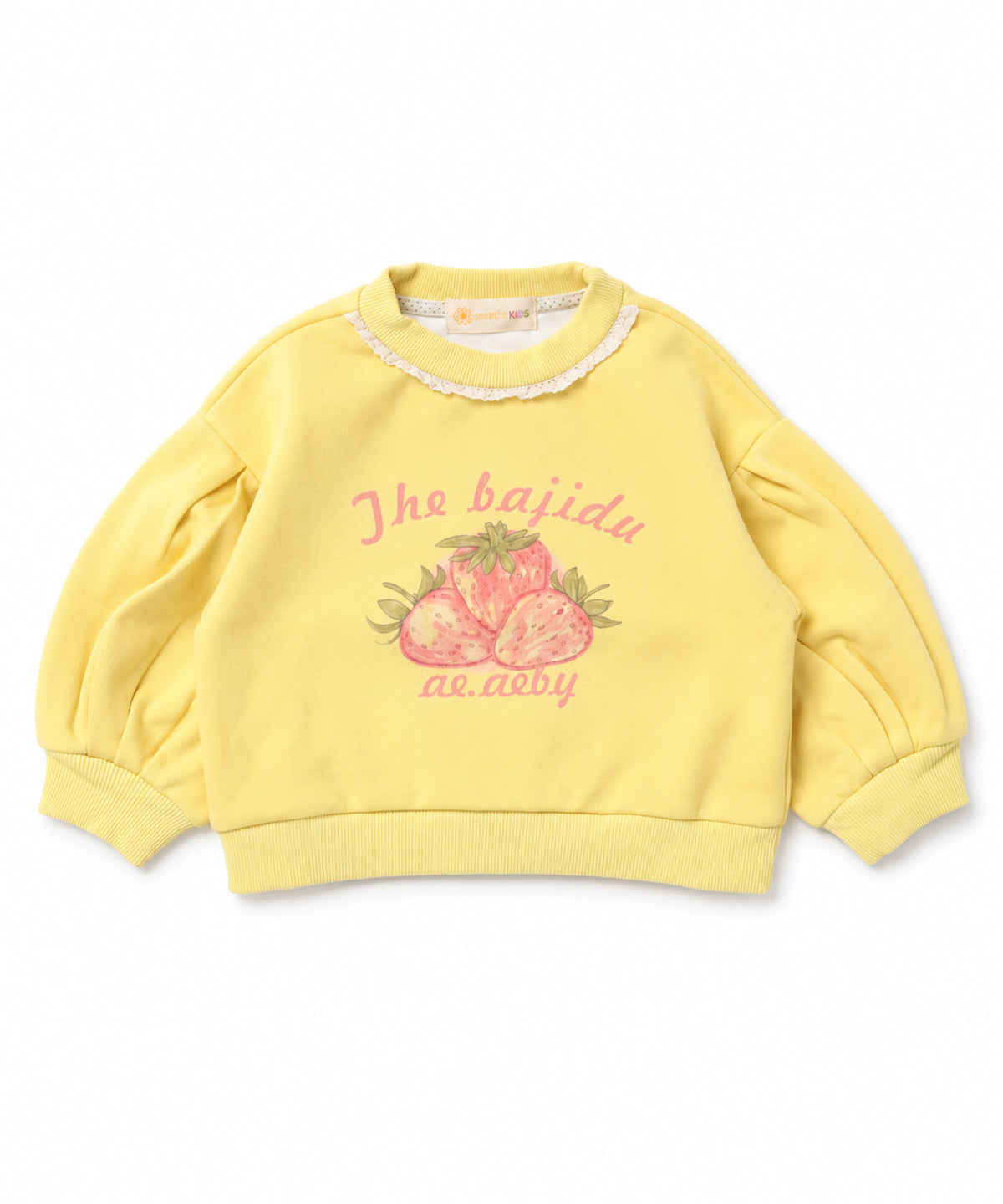 【aimoha KIDS】【90-130cm】いちごプリントパフスリーブ長袖Tシャツ