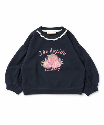 【aimoha KIDS】【90-130cm】いちごプリントパフスリーブ長袖Tシャツ